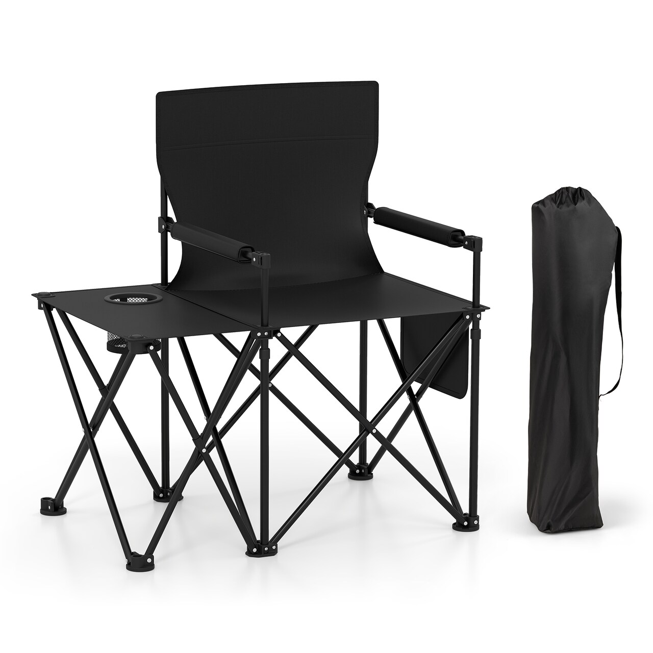 Foldable Camping Chair Oversized with Side Table Mesh Storage Pockets